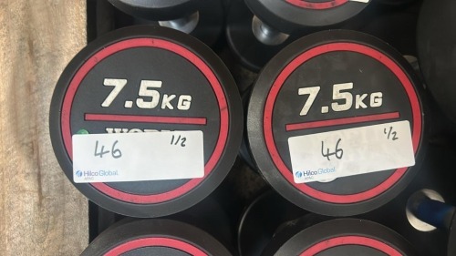 NEW - World Gym Fixed Urethane Dumbbell 7.5kg, Pair