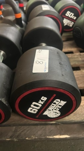 NEW - World Gym Fixed Urethene Dumbbell 60kg, Pair
