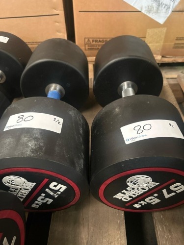 NEW - World Gym Fixed Urethene Dumbbell 57.5kg, Pair