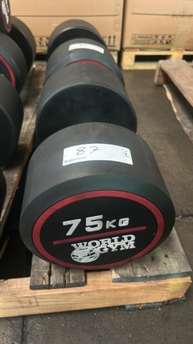 NEW - World Gym Fixed Urethene Dumbbell 75kg, Pair