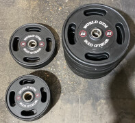 NEW - World Gym Urethane Set of 14x Weight Plate Inc. 20,15,10 Kilo Plates