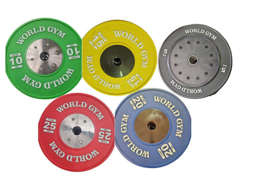 NEW - World Gym Set of 10x Weight Bumper Plate Inc. 25,20,15,10,5 Kilo Plates