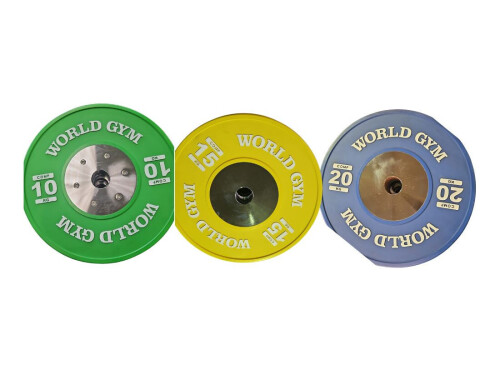 NEW - World Gym Set of 8x Weight Bumper Plate Inc. 20,15,10 Kilo Plates