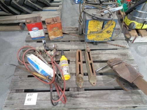 Contents of Pallet Including Welder Oxy Equipment DAWN Vice and Others