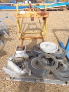 Yellow Steel Frame and Pallet of Rubber Press Wheels and Hubs