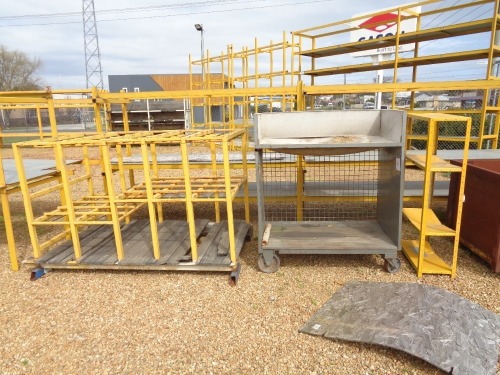 Yellow Shelving Unit, Mobile Steel Trolley & Yellow Steel Rack