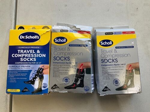 3x Scholl Travel and Compression Socks Black RRP$ 130.47