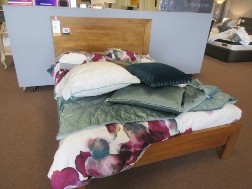 Clovelly Bay Queen Timber Bed, Sealy Exquisite Mattress, Linen & Pillows