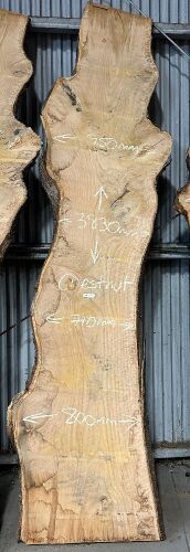 Live Edge Kiln Dried Chestnut Timber Slab, 3.83m x 820mm x 50mm
