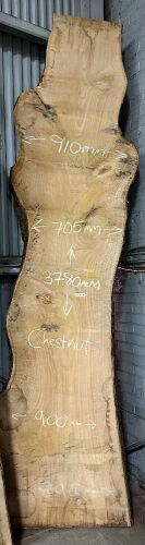 Live Edge Kiln Dried Chestnut Timber Slab, 3.78m x 838mm x 50mm