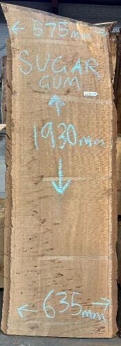 Live Edge Sugar Gum Timber Slab, 1.93m x 605mm x 50mm
