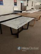 Modern Rectangular Dining Table with White Faux Marble Top and Black Metal Base, Seats 6