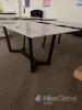 Modern Rectangular Dining Table with White Faux Marble Top and Black Metal Base, Seats 6 - 7