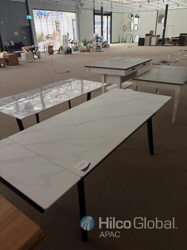 Extendable Dining Table with White Marble-Look Porcelain Top and Black Metal Legs