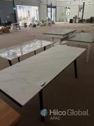 Extendable Dining Table with White Marble-Look Porcelain Top and Black Metal Legs