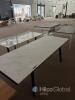 Extendable Dining Table with White Marble-Look Porcelain Top and Black Metal Legs
