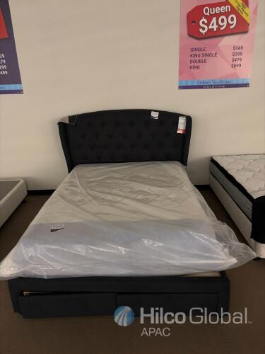 Queen Upholstered Storage Bed Frame with Tufted Wingback Headboard & Mattress, Dark Gray