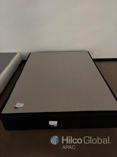 Queen Size Ensemble Bed Base, Black/Gray, Serial 1021, Solid Wood Construction, Showroom Model