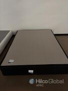 Queen Size Ensemble Bed Base, Black/Gray, Serial 1021, Solid Wood Construction, Showroom Model