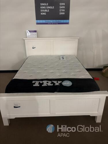 Francis Queen Panel Bed Frame with Mattress, White Finish, Includes Headboard and Footboard
