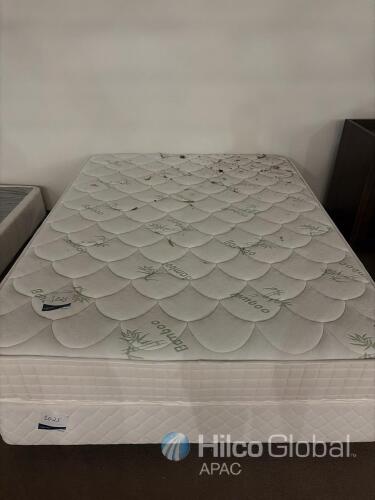 Queen Bamboo Pillow Top Innerspring Mattress with Box Spring and Casters, Bamboo Fabric Cover