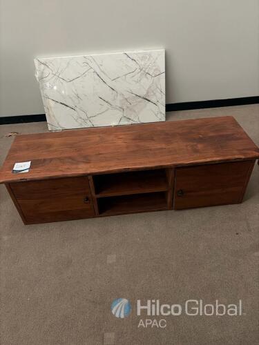 Solid Wood TV Stand Entertainment Unit &ndash; 60"x16"x18", 2 Doors, 2 Open Shelves, Cable Holes