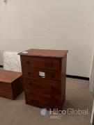 Solid Wood 5-Drawer Chest of Drawers, Medium-Dark Brown Finish, Black Metal Ring Pulls