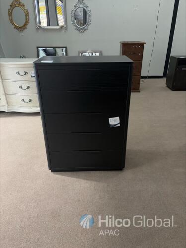 Modern Black 5-Drawer Tall Dresser with Integrated Pulls