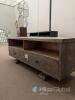 Rustic Solid Wood TV Stand, 65"x20"x22", 2 Drawers, 2 Shelves, Gray Finish, Cable Holes - 6