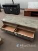 Rustic Solid Wood TV Stand, 65"x20"x22", 2 Drawers, 2 Shelves, Gray Finish, Cable Holes - 7