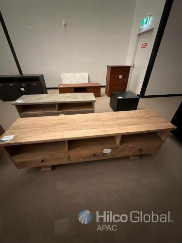 Solid Wood TV Unit Media Console, 70.8" Wide, 3 Drawers, 3 Shelves, Cable Management &mdash; Code 1044