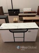 Modern White Gloss Sideboard Cabinet, Faux Marble Top, 2 Drawers, 2 Door Shelves, Asset 1046
