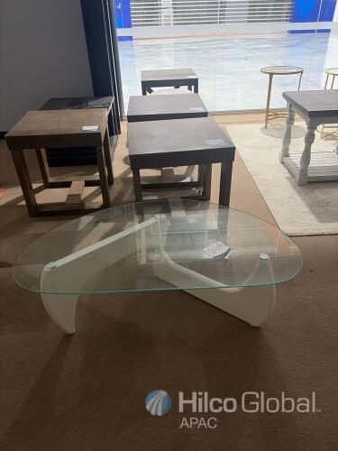 Glass Top Coffee Table with White Sculptural Base