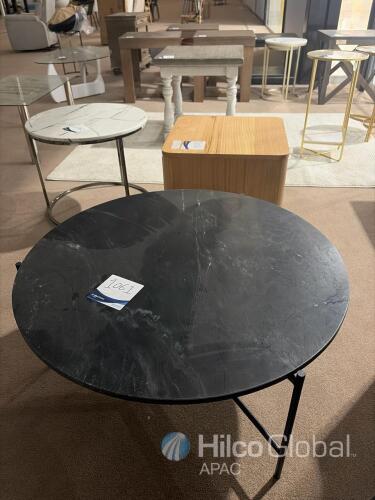 Black Marble Round Coffee Table with Metal Base