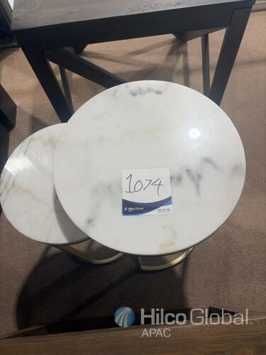 Nesting Side Tables with Gold Metal Base and White Marble Tops