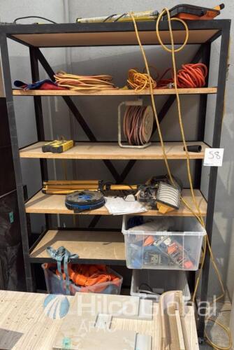 Shelving unit and contents including Assorted Tie Down Ratchet Straps and Rope Set
