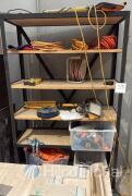 Shelving unit and contents including Assorted Tie Down Ratchet Straps and Rope Set
