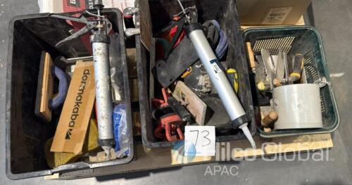 Assorted Manual Caulking Guns and Masonry Hand Tools