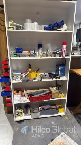 Mixed Workshop Tool and Hardware Lot, Shelving Unit Included