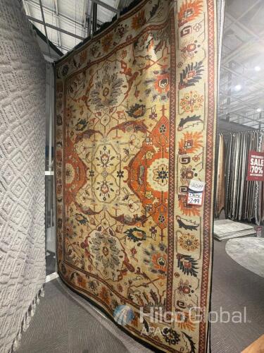 Traditional Oriental Style Area Rug, estimated size approximately 2.4m x 3.3m, multicolour geometric and floral pattern