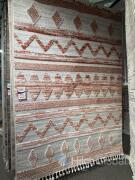 Geometric Pattern Area Rug, orange and white, fringed edge