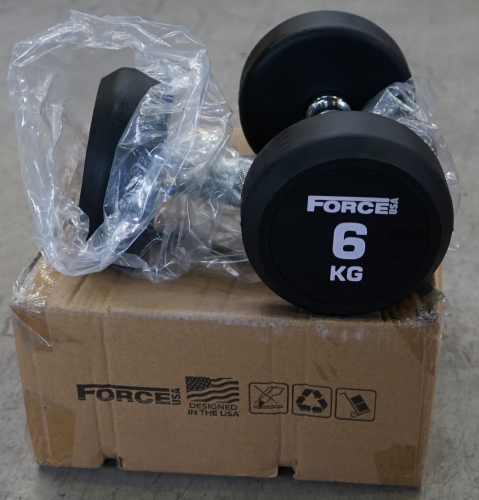 2 x Force USA - Commercial Round Rubber Dumbbell - 6kg - RRP $66
