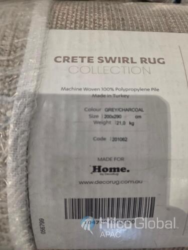 Crete Swirl Rug Collection Grey/Charcoal 200x290cm