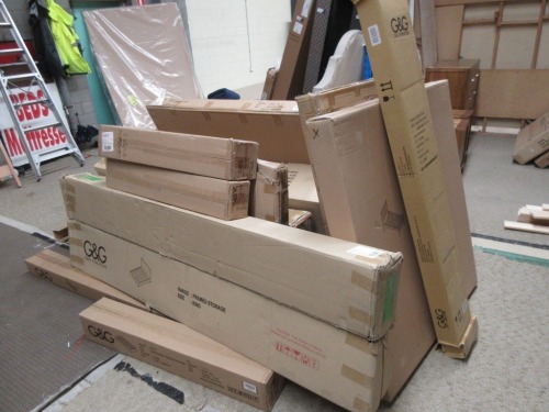 Boxed Bed Frame parts, assorted including; Bookends, Head & Foots, Rails, assorted sizes