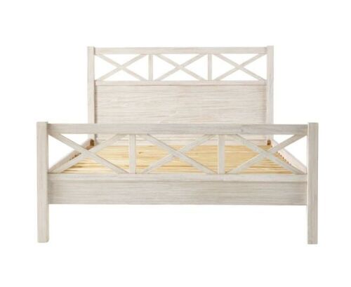 Ocean Grove Queen Cross Thatched Bed Frame only, colour: Whitewashed. No Bedding