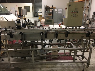 Tronics Single Head In-Line Self Adhesive Labeller with Conveyor and Accumulation Table
