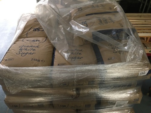 Pallet containing 37 x bags of CSR 25Kg White Sugar