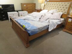 Juliet Queen Timber Bed Frame, Upholstered Bedhead, with Slumberland Soho Mattress & assorted Bed Linen - 4