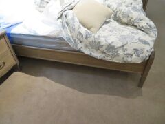 Elise Queen Timber Bed Frame, with upholstered Headboard, Slumberland Soho Mattress & assorted Linen & Pillows - 3