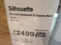 Queen Silhouette Standard Headboard & Trapeze Base, with Slumberland Soh Mattress & assorted Bedding - 6